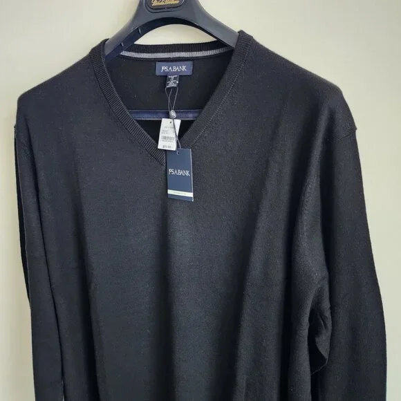 3xb Sweater Black Jos A Bank V Neck Merino Wool New Nwt Mens Tailored 3xl Size - Picture 7 of 16